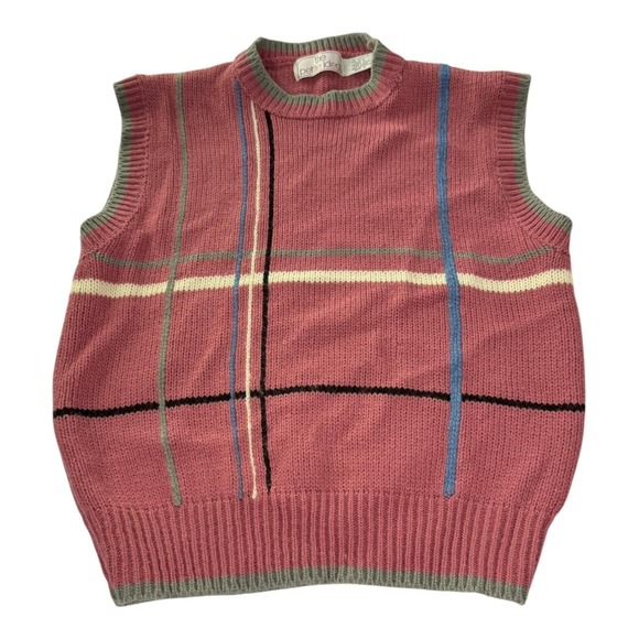 Sweaters - The Petite Idea Pink Plaid Sweater Vest Women Medium Vintage 90 Knit Cottagecore